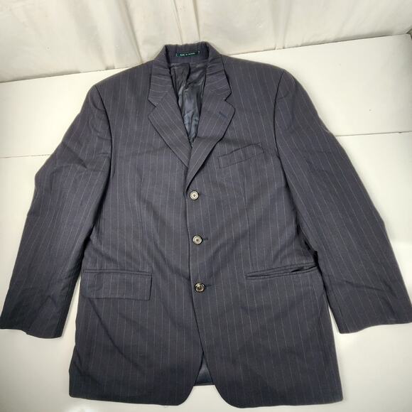 Ralph Lauren Navy Blue Pin Stripe 3 Button Suit Dress Jacket Men's Size 42R - Picture 1 of 9